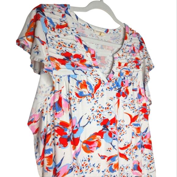 Anthropologie Ridged Yoke Floral Print Ruffle Sleeve Boho Cottagecore Knit Top S - Picture 6 of 9
